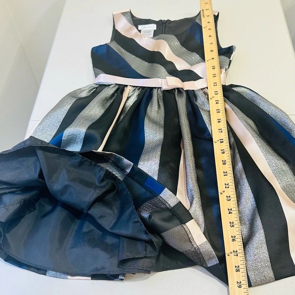 BONNIE JEAN, KIDS‎ 10 BLUE SILVER METALLIC STRIPED FANCY PARTY DRESS